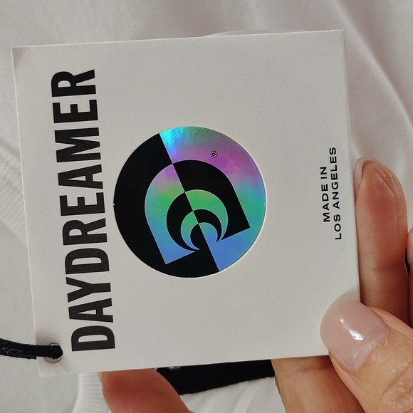 Daydreamer Hook Eye Cropped Tee White Black Size Large Short Sleeve Stretch - Picture 7 of 10